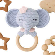 Crochet Elephant Rattle Pattern PDF, Baby Teether Toy, Amigurumi Elephant Ring Rattle, Digital Download for Baby Gift