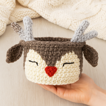 Reindeer Basket Crochet Pattern PDF, Christmas Storage Bin