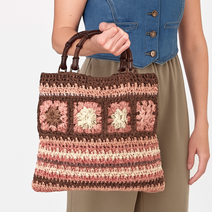 Sunday Tote Crochet Pattern PDF, Granny Square Bamboo Handle Bag