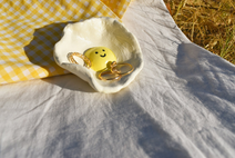 Egg clay dish - Clay ring dish egg plate , Jewelry trinket tray bowl , Sunny side up ring holder