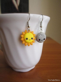 Cute Sun & Moon Earrings clay