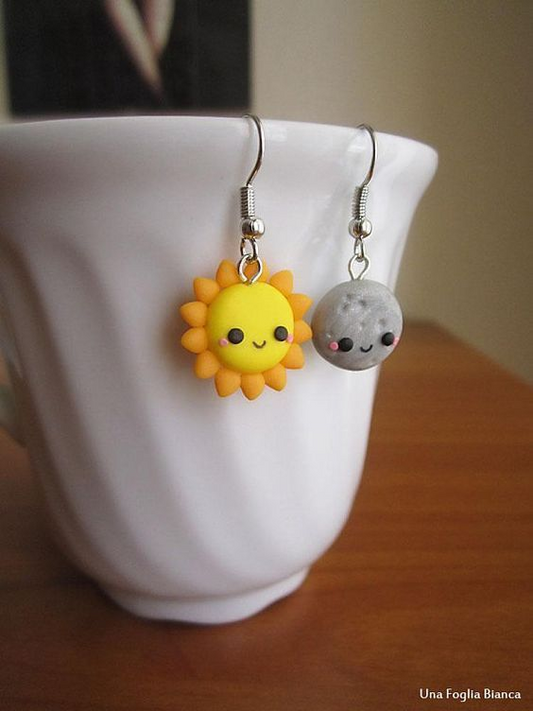 Cute Sun & Moon Earrings clay