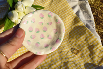 Strawberry Small Clay Cherry Tulip plate - Small ring dish , Cute Ceramic jewelry dish , painted rock