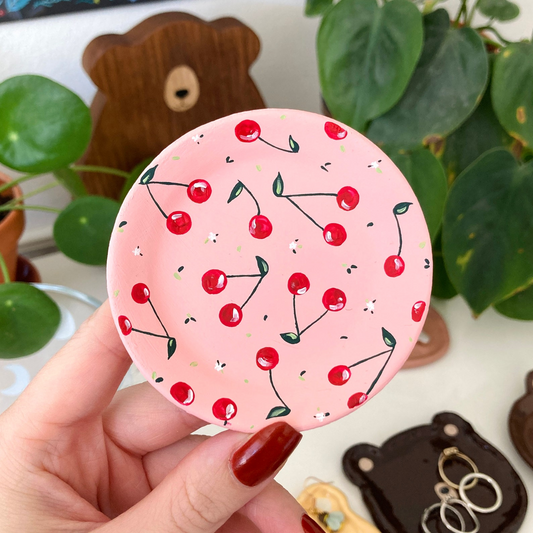 Cherry Ring Dish - Baby Peachy Pink Cute Clay Ring Trinket Dish