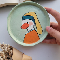 Handmade Ceramic Duck Trinket Dish: Girl with Pearl Earring
