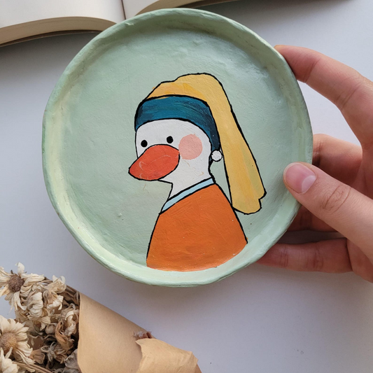 Handmade Ceramic Duck Trinket Dish: Girl with Pearl Earring